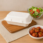 FresheeClamshell Takeaway Compostable Bagasse Food Box 9x6x3 Inch – 10 Pcs Pack