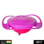 Non-spill gyro bowl for toddlers, 360-degree rotating design for mess-free feeding.