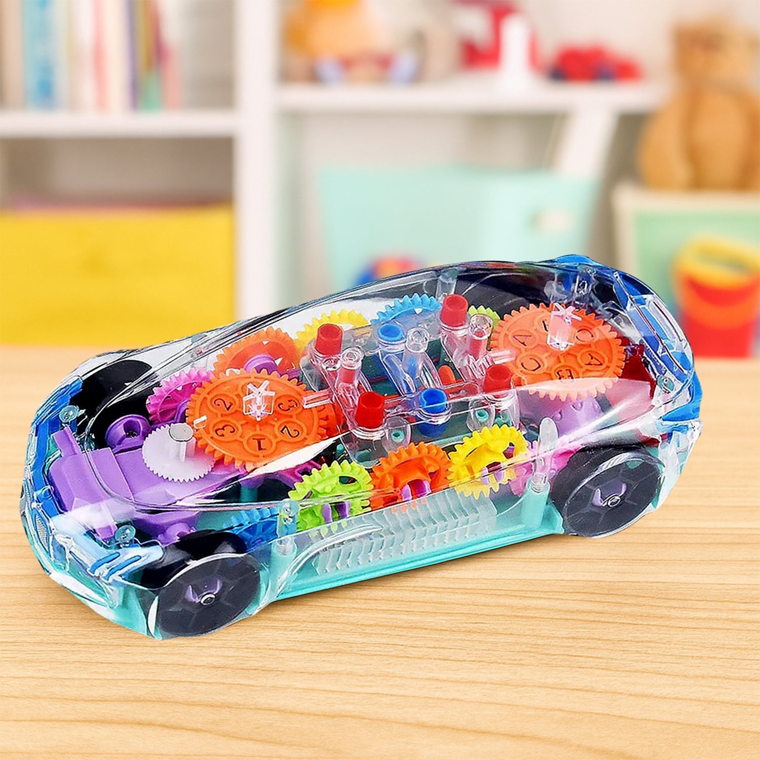 Automatic 360 Degree Rotating Transparent Gear Concept Car with Musical and 3D Flashing Lights Toy for Kids Boys & Girls (Multicolor / Battery Not Included)