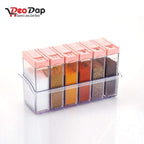 Plastic spice jars set with various colors and sizes