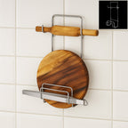 Chakla Belan Chimta Stand Rolling Pin Board Tong Holder Silver Stainless Steel Multi-Purpose Rack for Kitchen (1 Pc )