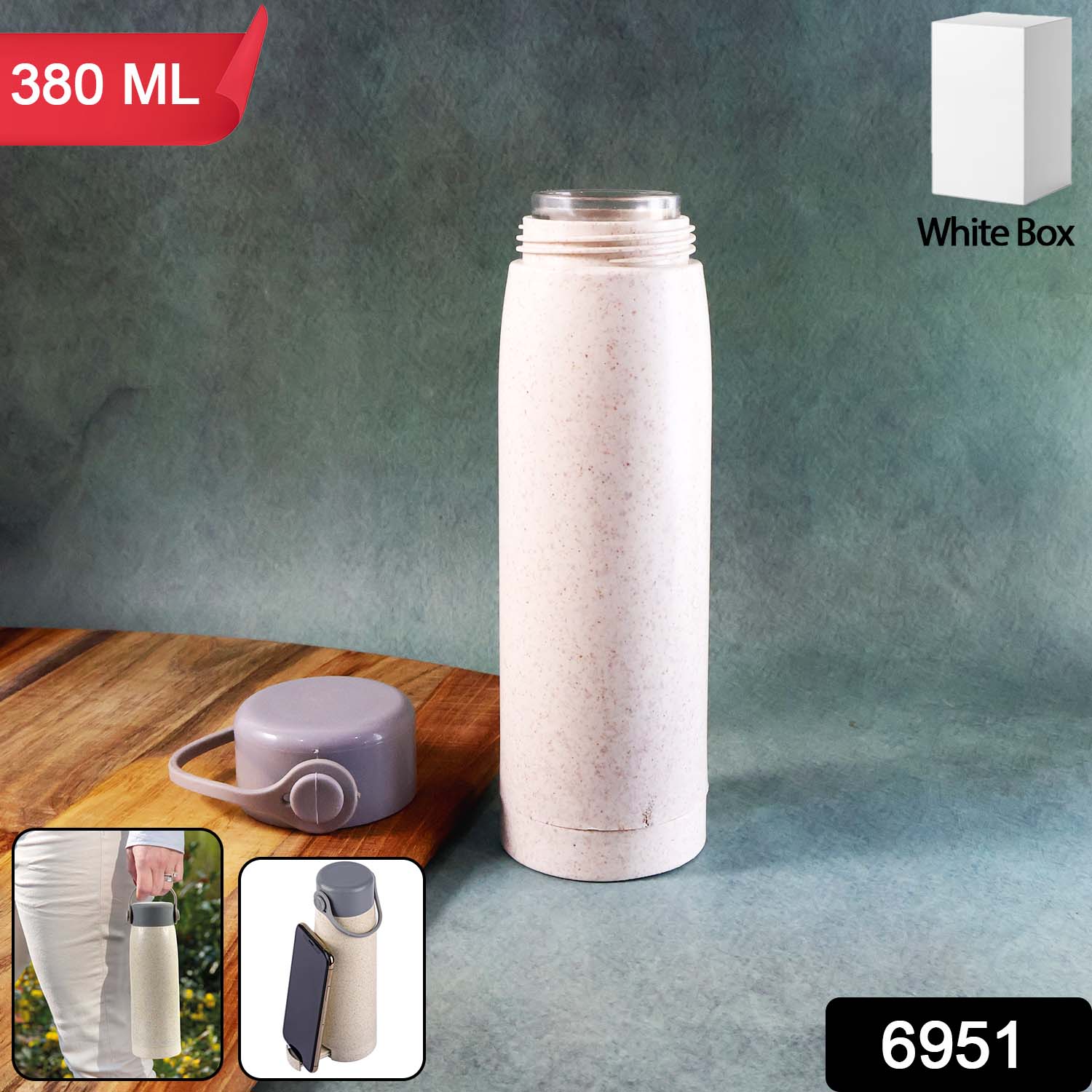Creative Wheat Glass Water Bottle with Phone Holder (380ml, 80 Pc MOQ)