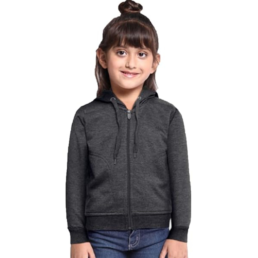Girl's Cotton Dark Grey Hooded Sweatshirt