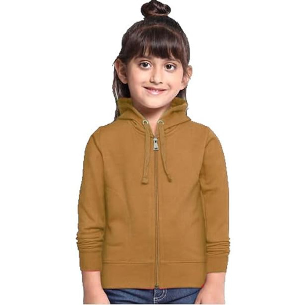 Girl's Cotton Light Beige Hooded Sweatshirt