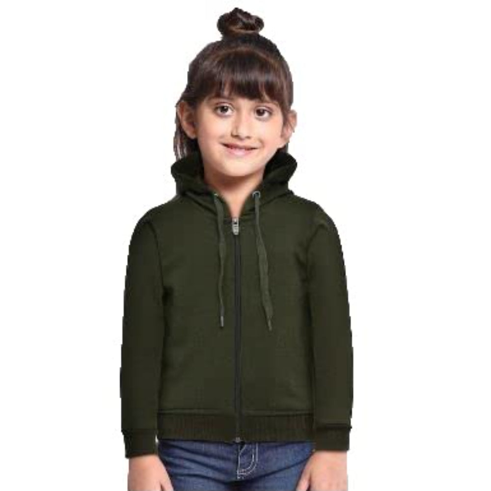 Girl's Cotton Olive Hooded Sweatshirt