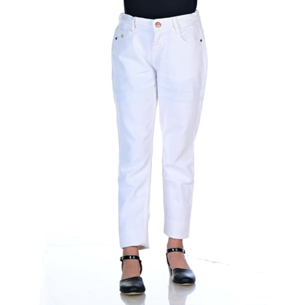 Girls Stretchable Denim White Pant