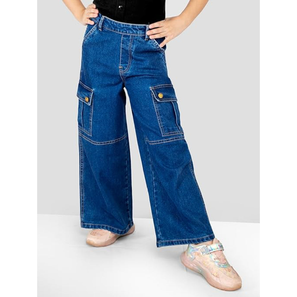 Girls Comfort Fit Cargo Dark Blue Jeans