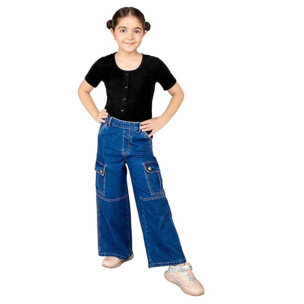 Girls Comfort Fit Cargo Dark Blue Jeans