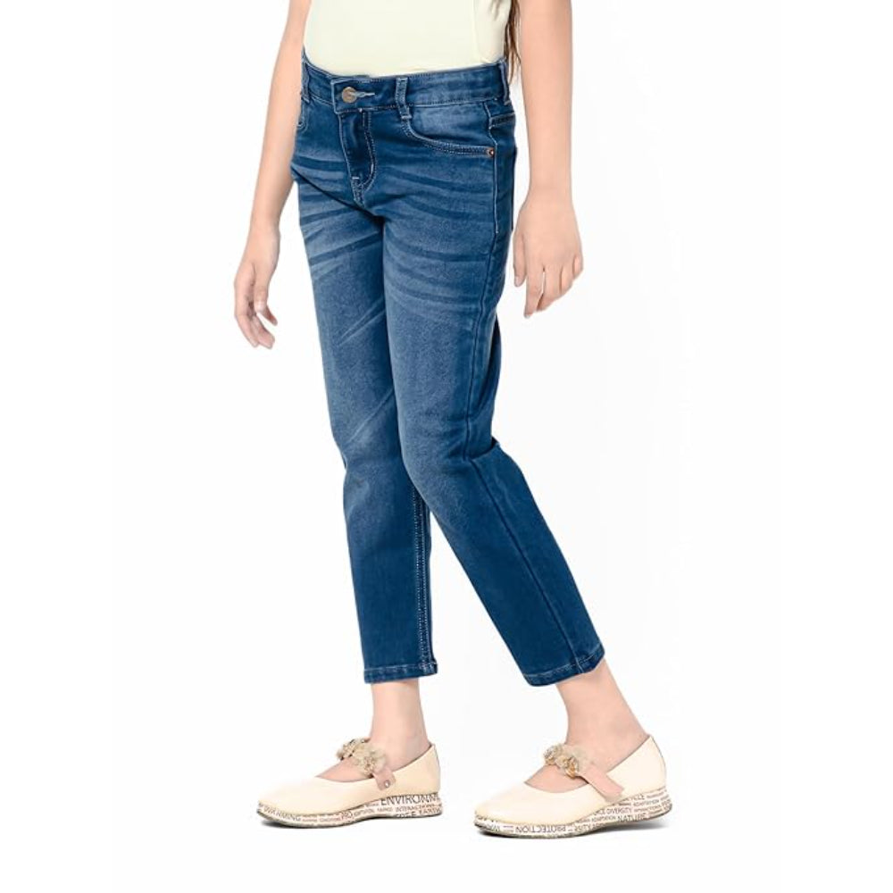 Girls Stretchable Denim Med Blue Pant