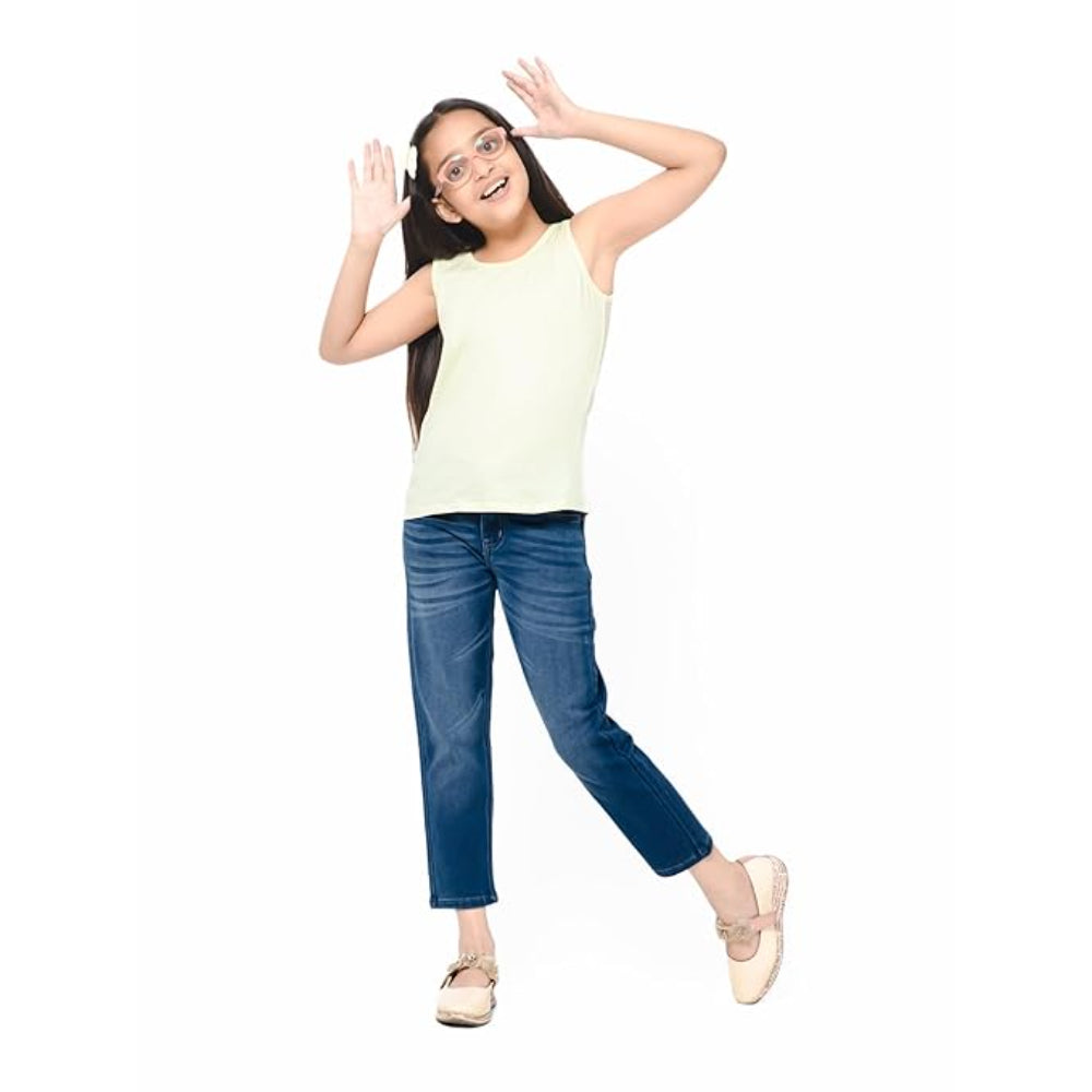 Girls Stretchable Denim Med Blue Pant