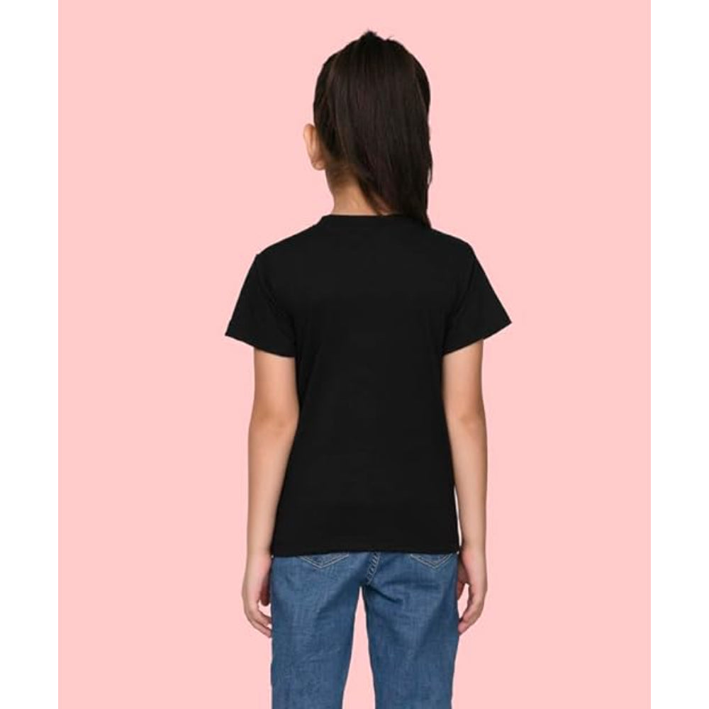 Girls Cotton Round Neck Black T-shirt