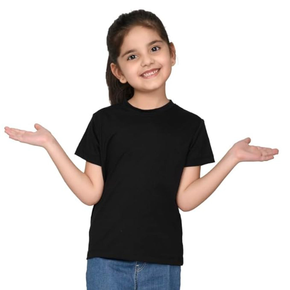 Girls Cotton Round Neck Black T-shirt