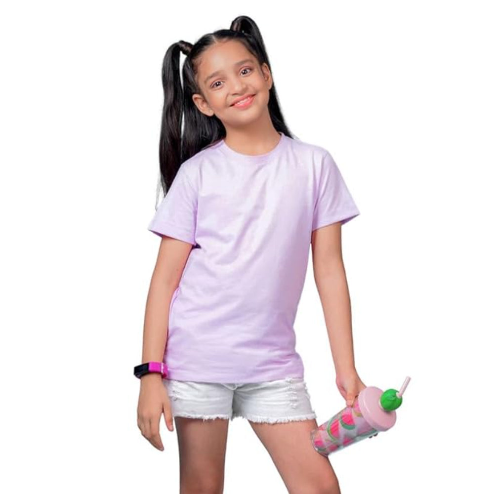 Girls Cotton Round Neck Lilac T-shirt