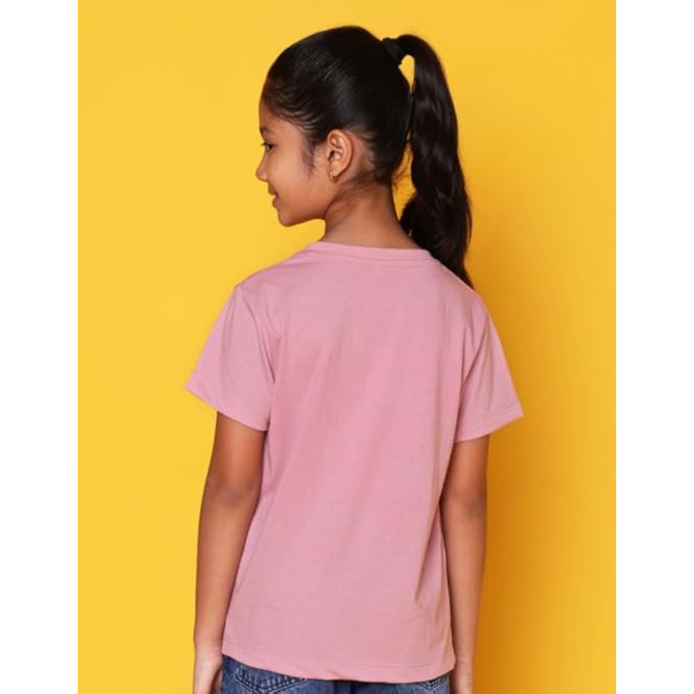 Girls Cotton Round Neck Pink T-shirt