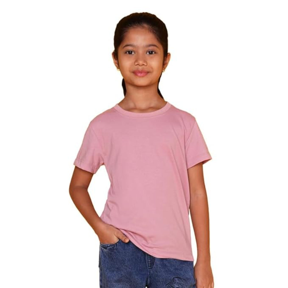 Girls Cotton Round Neck Pink T-shirt