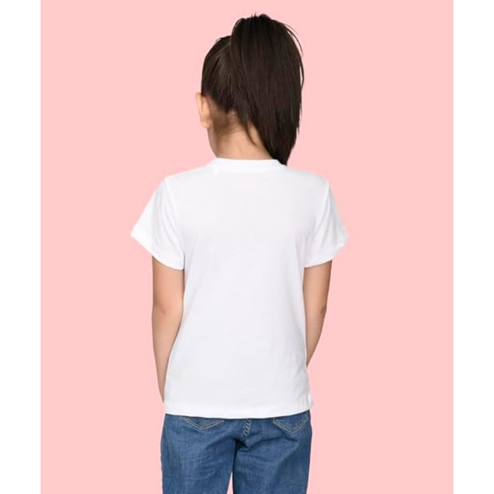 Girls Cotton Round Neck White T-shirt