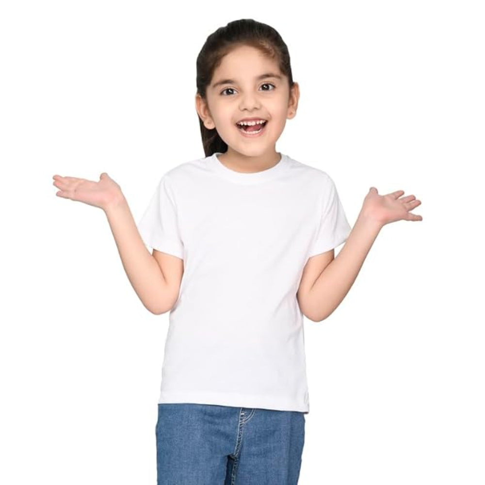 Girls Cotton Round Neck White T-shirt