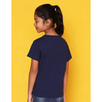 Girls Cotton Round Neck Navy Blue T-shirt