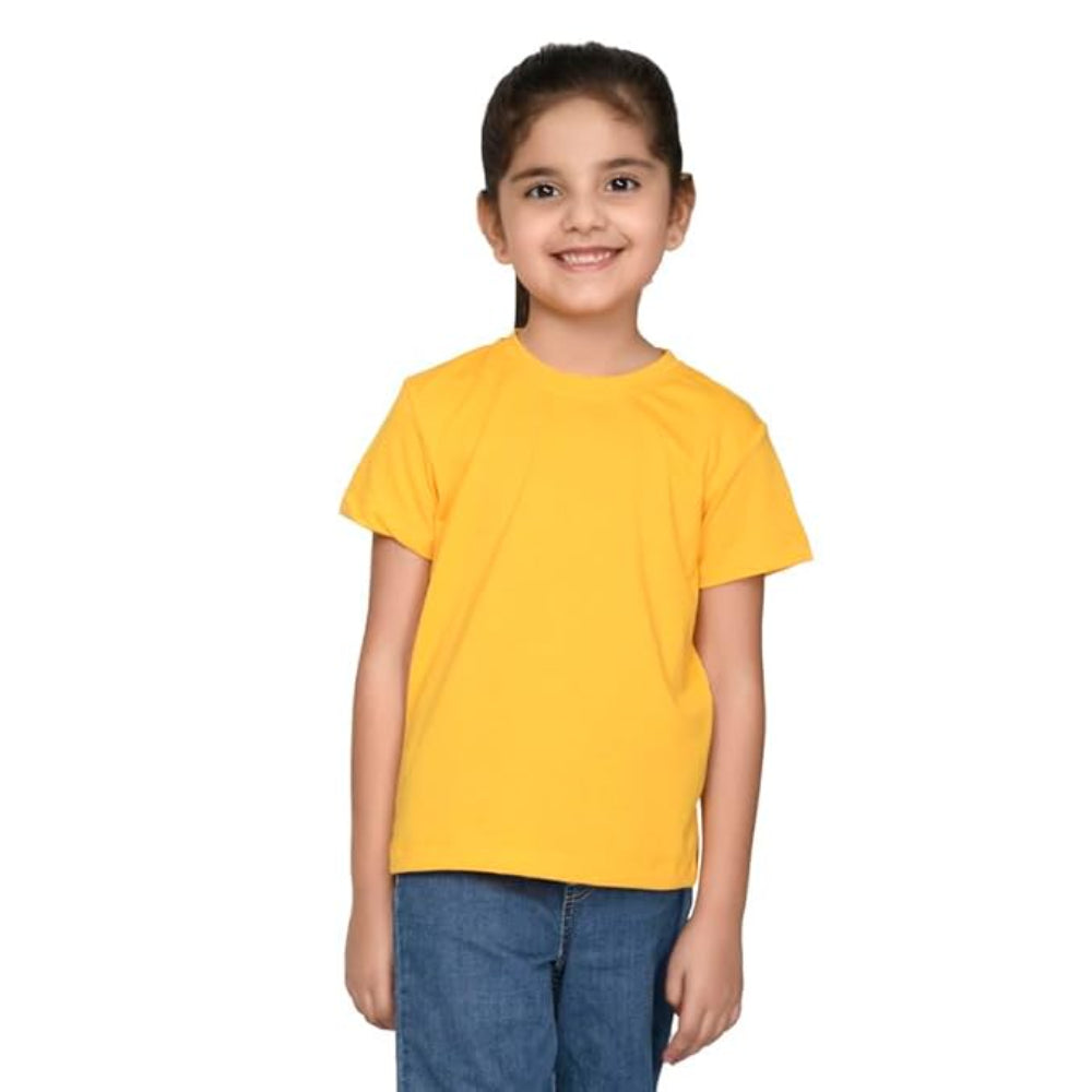 Girls Cotton Round Neck Yellow T-shirt