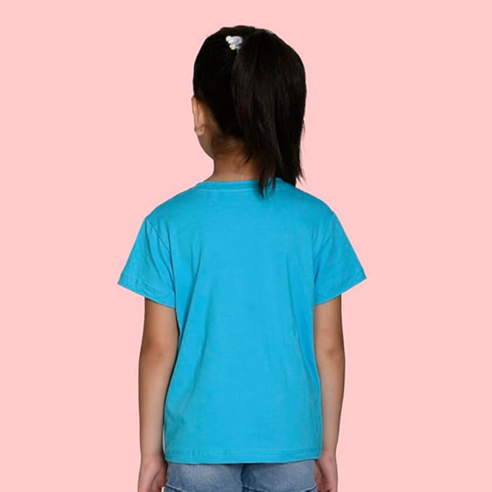 Girls Cotton Round Neck Sky Blue T-shirt