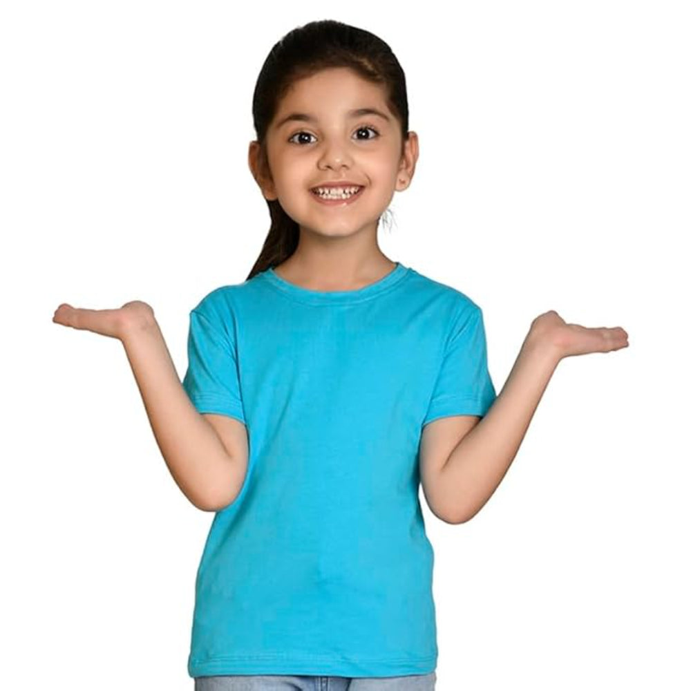 Girls Cotton Round Neck Sky Blue T-shirt