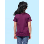 Girls Cotton Round Neck Wine T-shirt