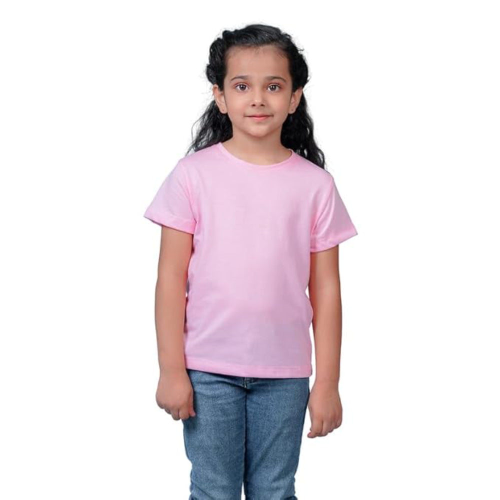Girls Cotton Round Neck Light Pink T-shirt