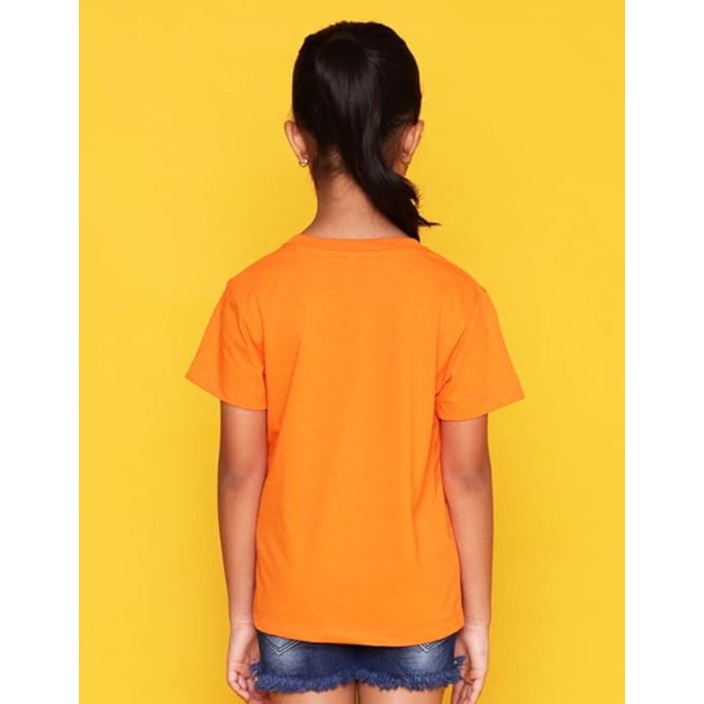 Girls Cotton Round Neck Orange T-shirt