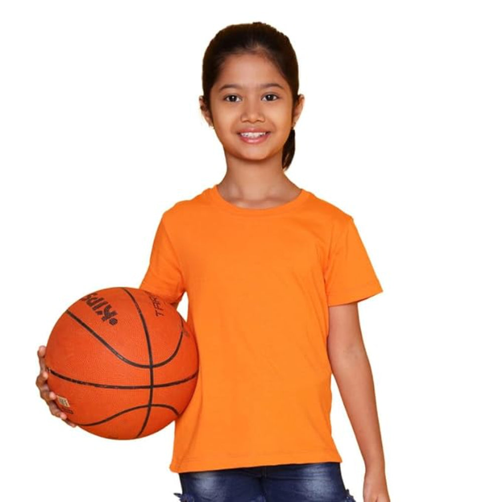 Girls Cotton Round Neck Orange T-shirt