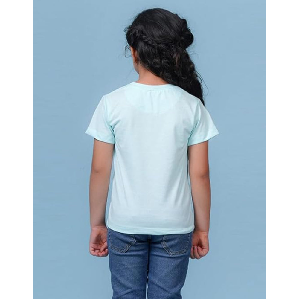 Girls Cotton Round Neck Powder Blue T-shirt
