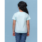 Girls Cotton Round Neck Powder Blue T-shirt