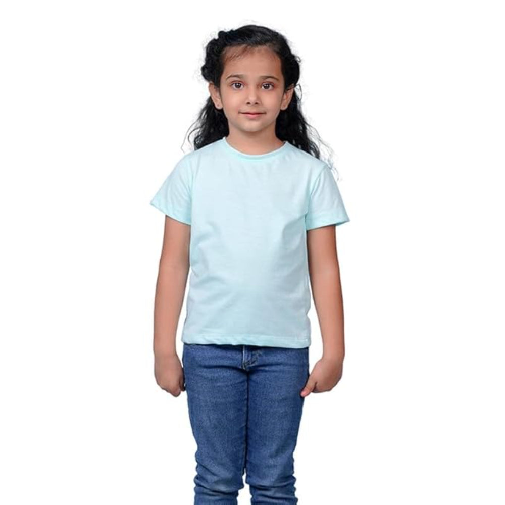 Girls Cotton Round Neck Powder Blue T-shirt