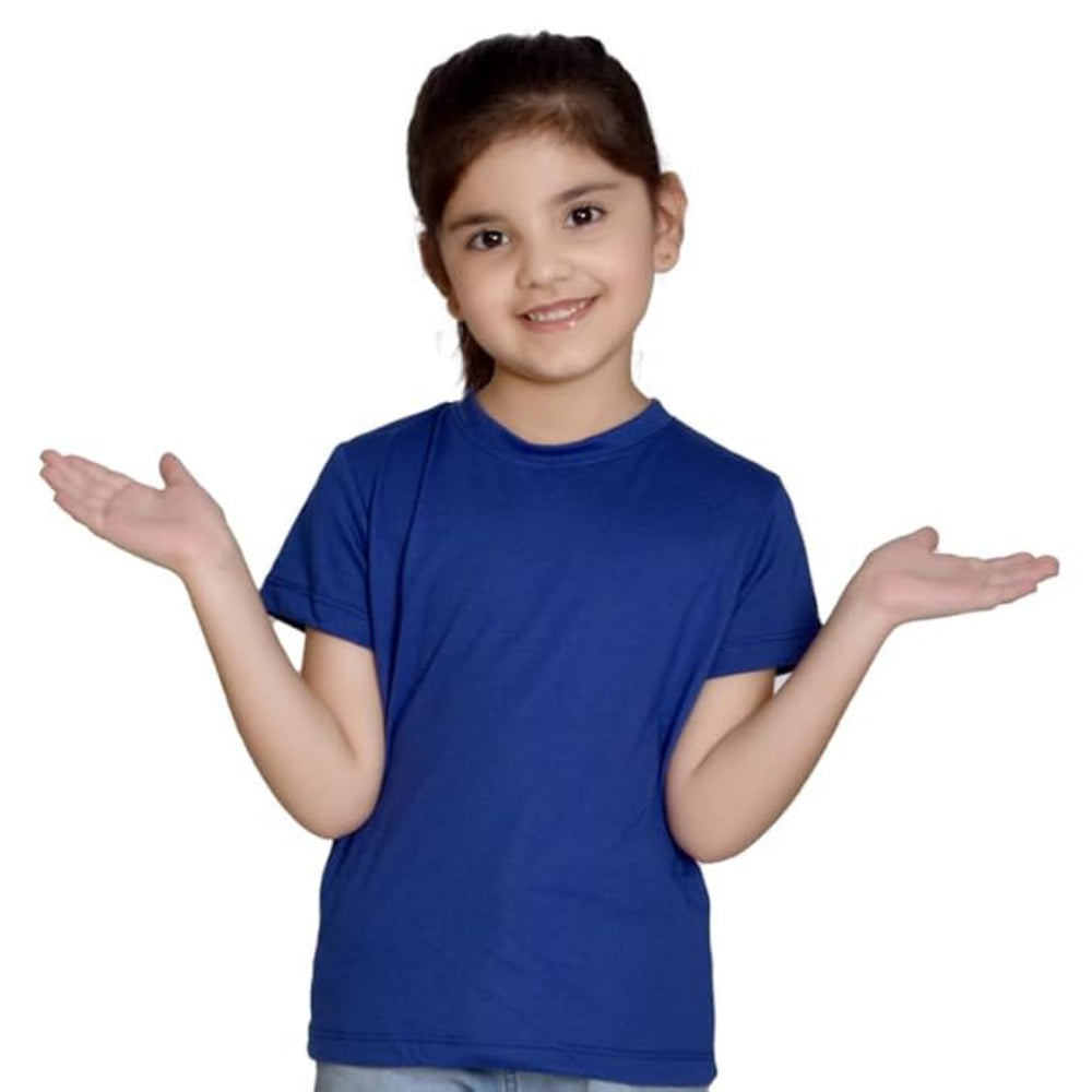 Girls Cotton Round Neck Royal Blue T-shirt