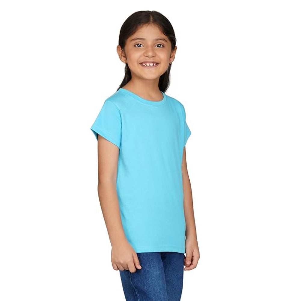 Girls Round Neck Blue T-shirt