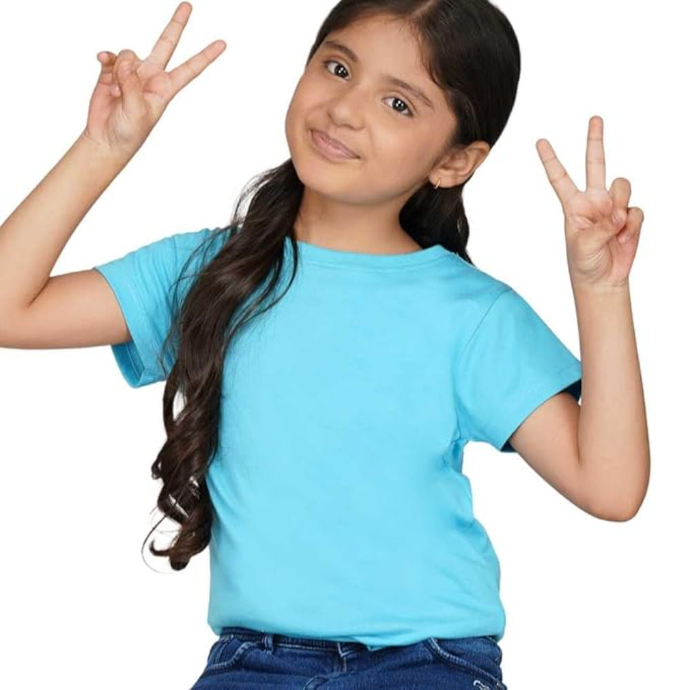 Girls Round Neck Blue T-shirt