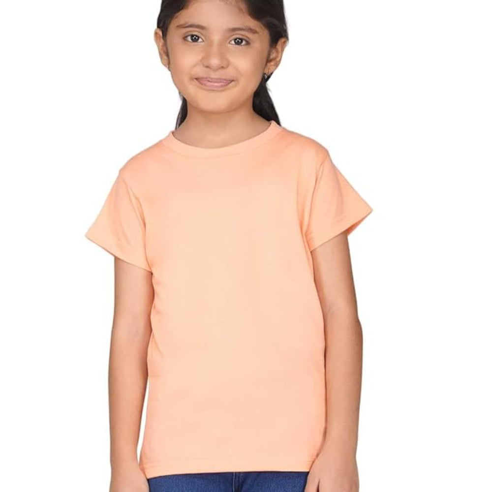 Girls Round Neck Peach T-shirt