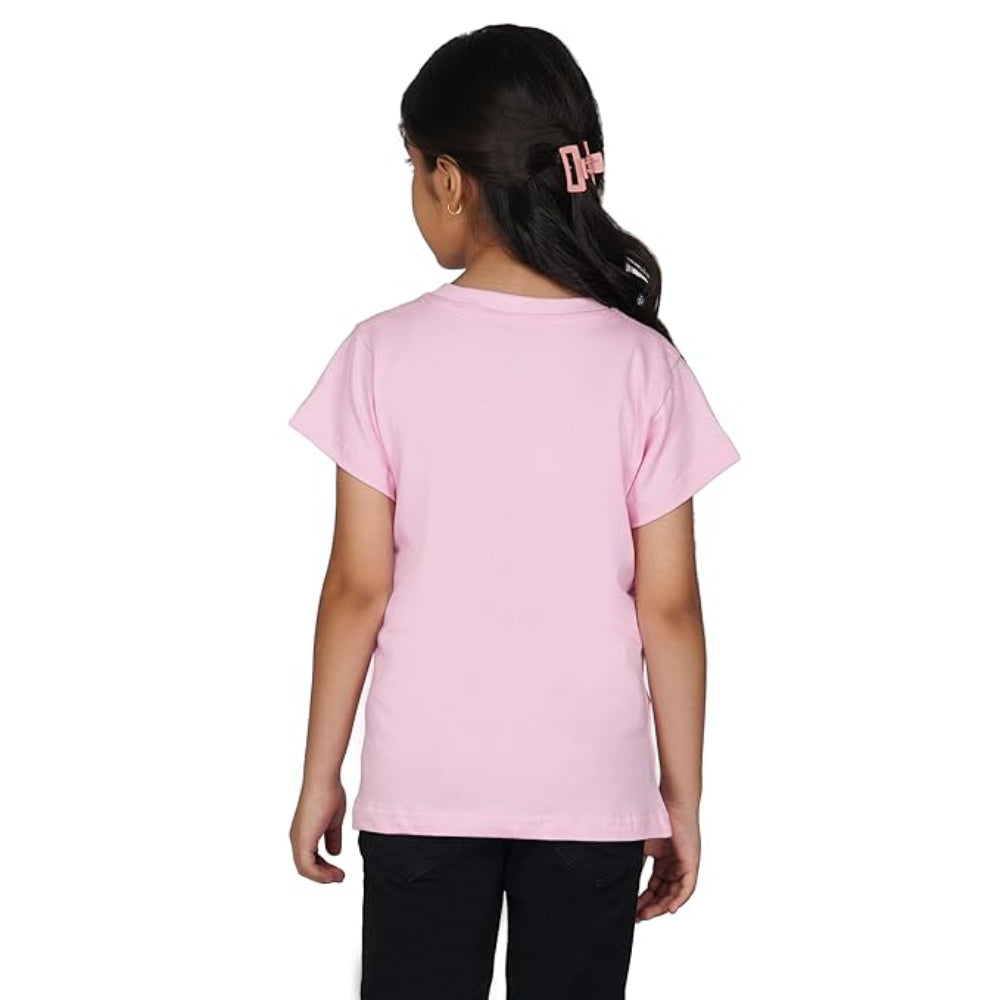 Girls Round Neck Pink T-shirt