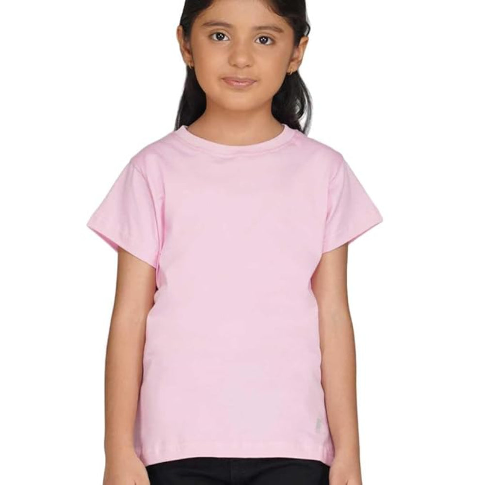 Girls Round Neck Pink T-shirt