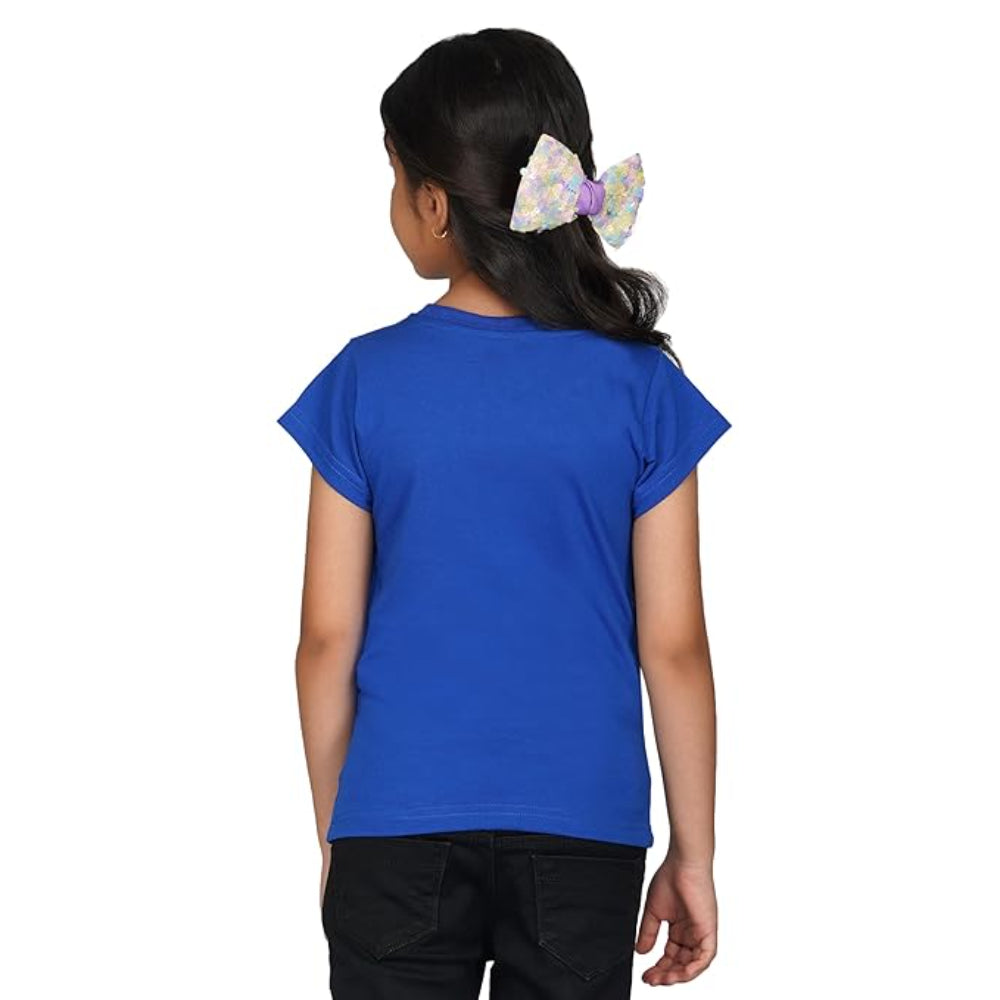Girls Round Neck Royal Blue T-shirt