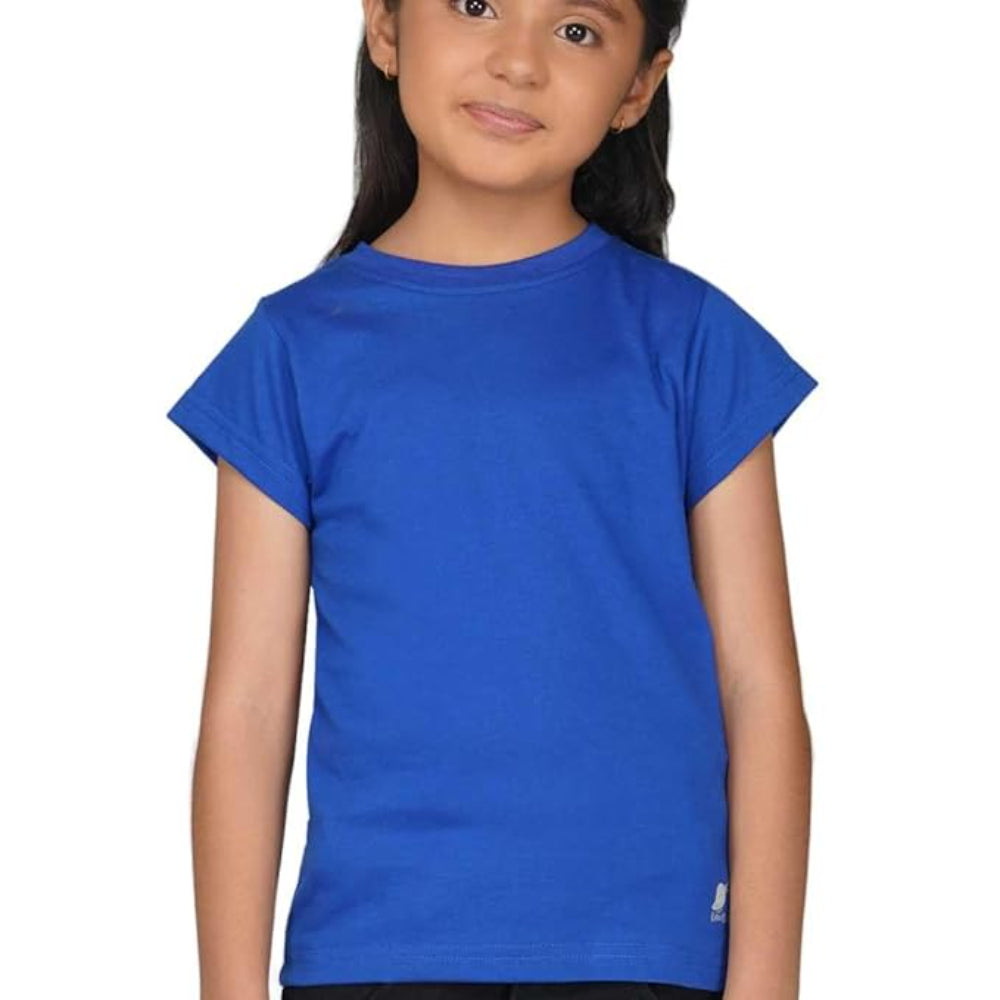 Girls Round Neck Royal Blue T-shirt