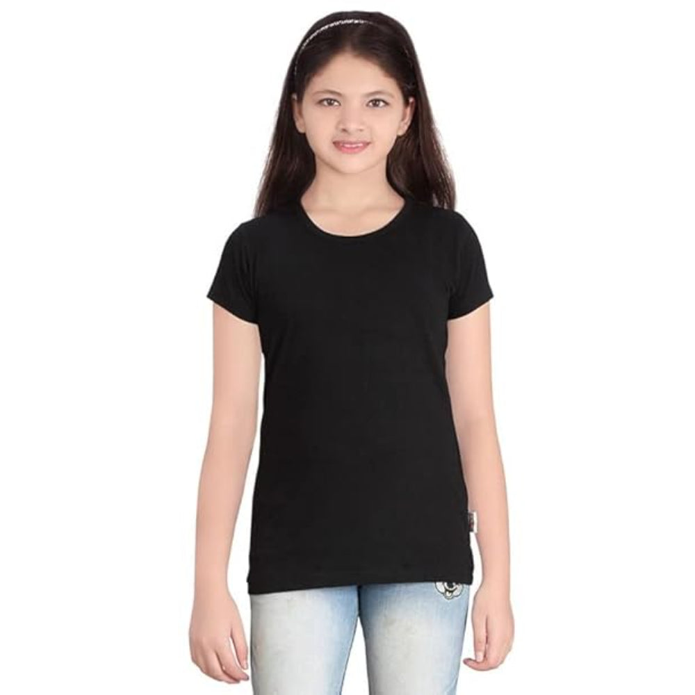 Girls Plain Casual Black T-Shirt