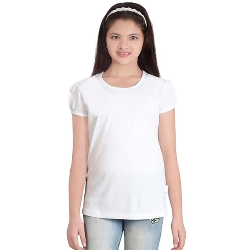 Girls Plain Casual White T-Shirt