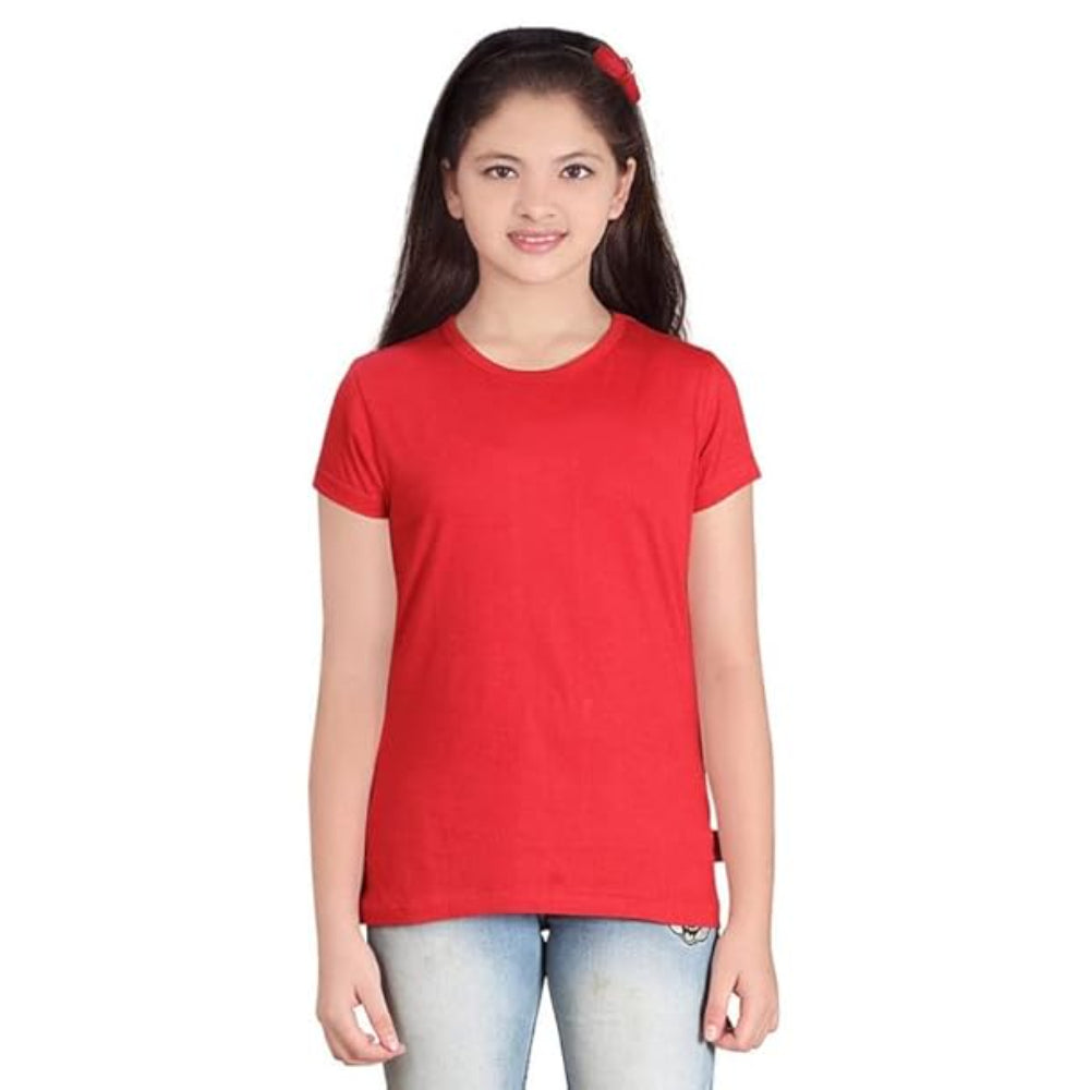 Girls Plain Casual Red T-Shirt