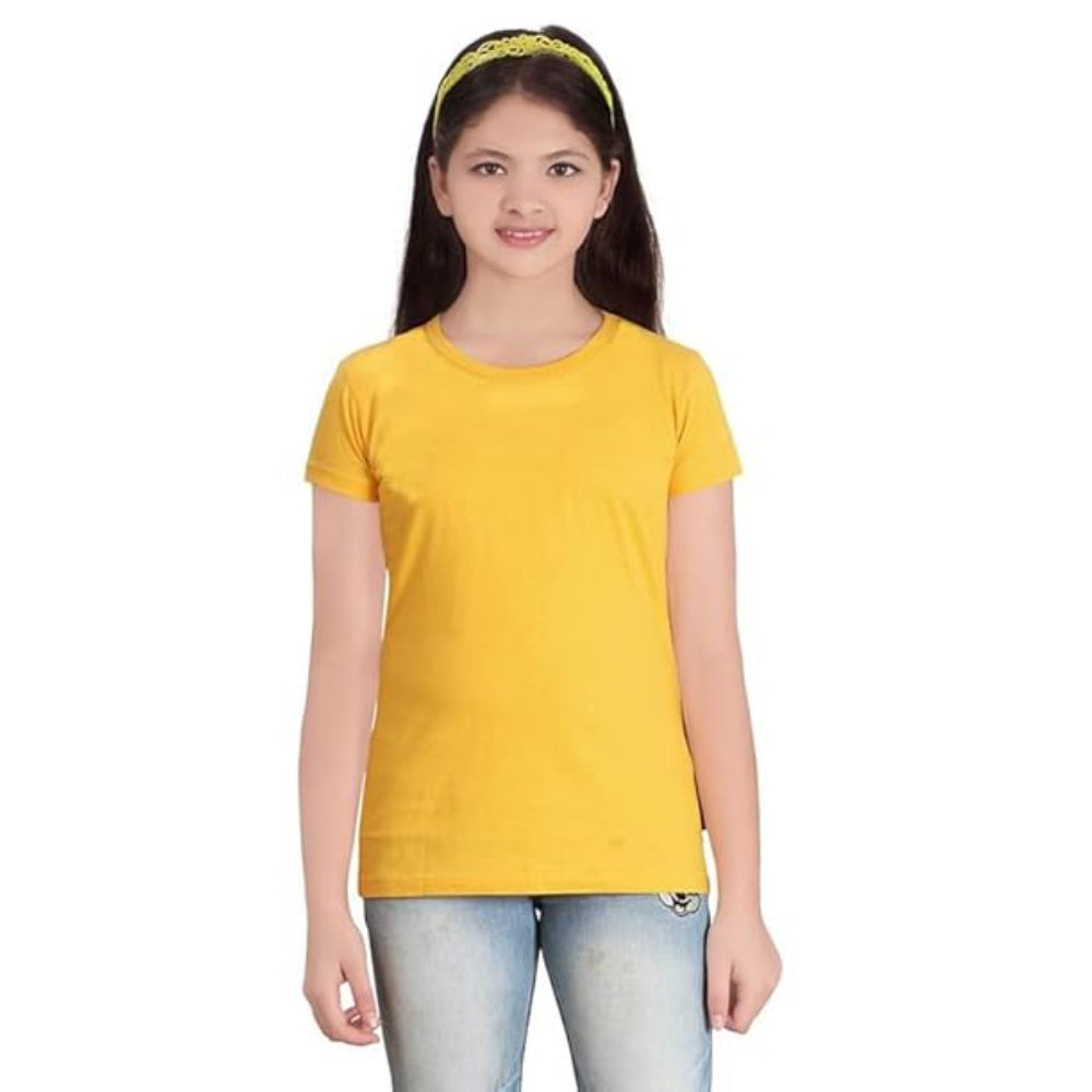 Girls Plain Casual Yellow T-Shirt