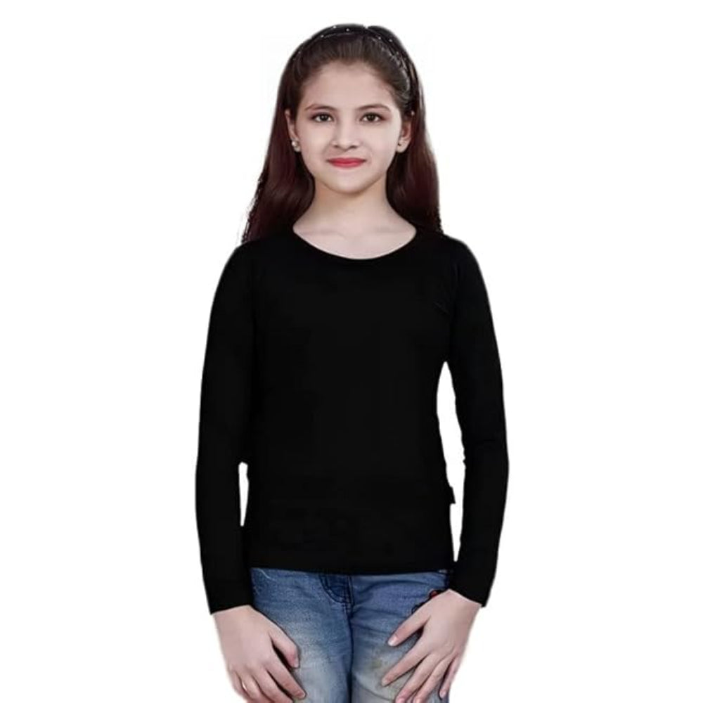 Girls Round Neck Black T-Shirt