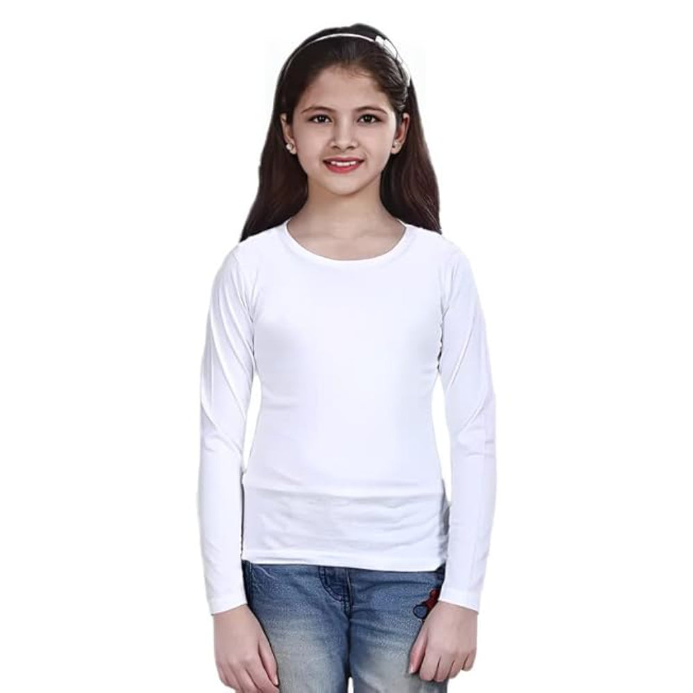 Girls Round Neck White T-Shirt