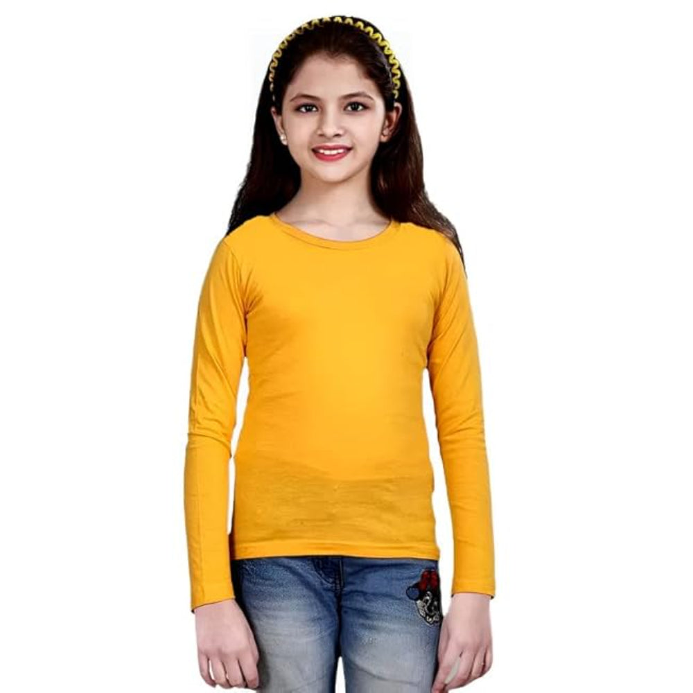 Girls Round Neck Yellow T-Shirt
