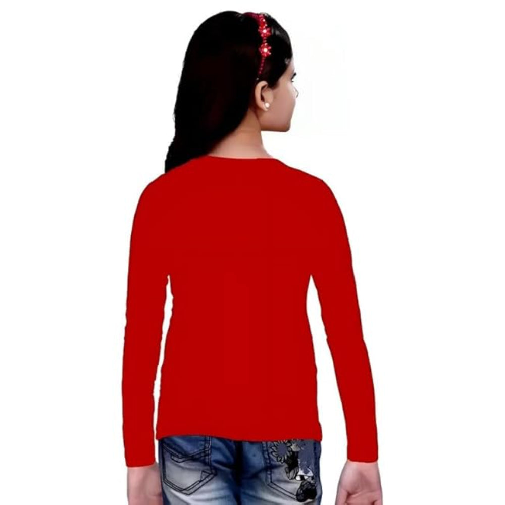 Girls Round Neck Red T-Shirt