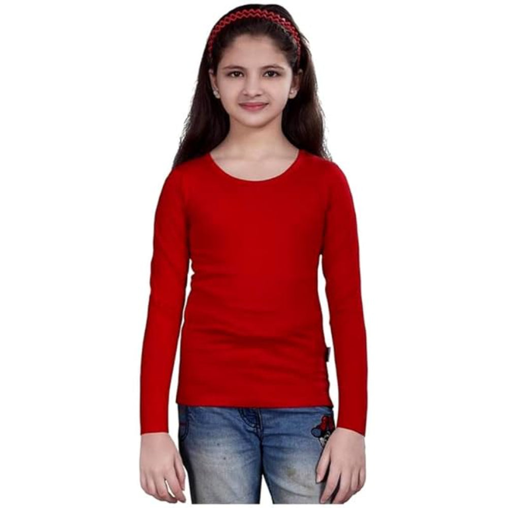 Girls Round Neck Red T-Shirt
