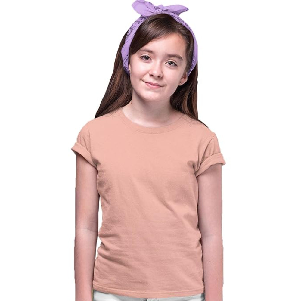 Girls Regular Fit Beige T-Shirt